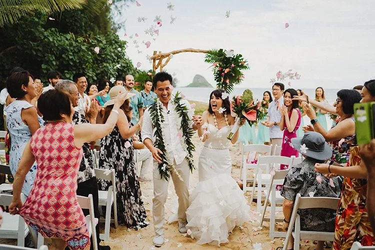 Bride and Groom Walking Down the Aisle